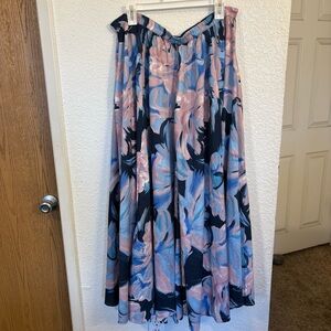 Mix N Match New York Floral Maxi Skirt‎ Women's L Pink Blue Flowy Elastic Waist